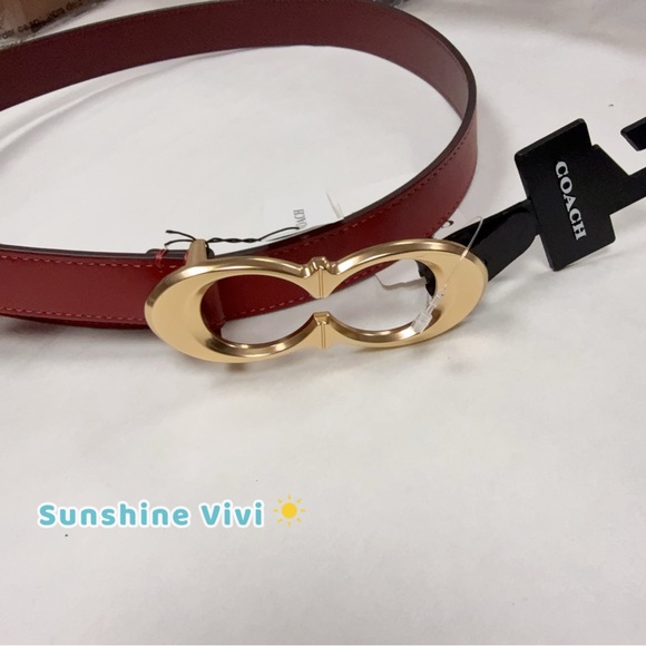 NWT COACH Women's Signature Buckle Belt C1725 Gold/ 1941 Red Large SIZE - Picture 1 of 4